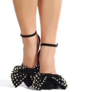 Cape Robbin Black Heels with Gold Studded Bow